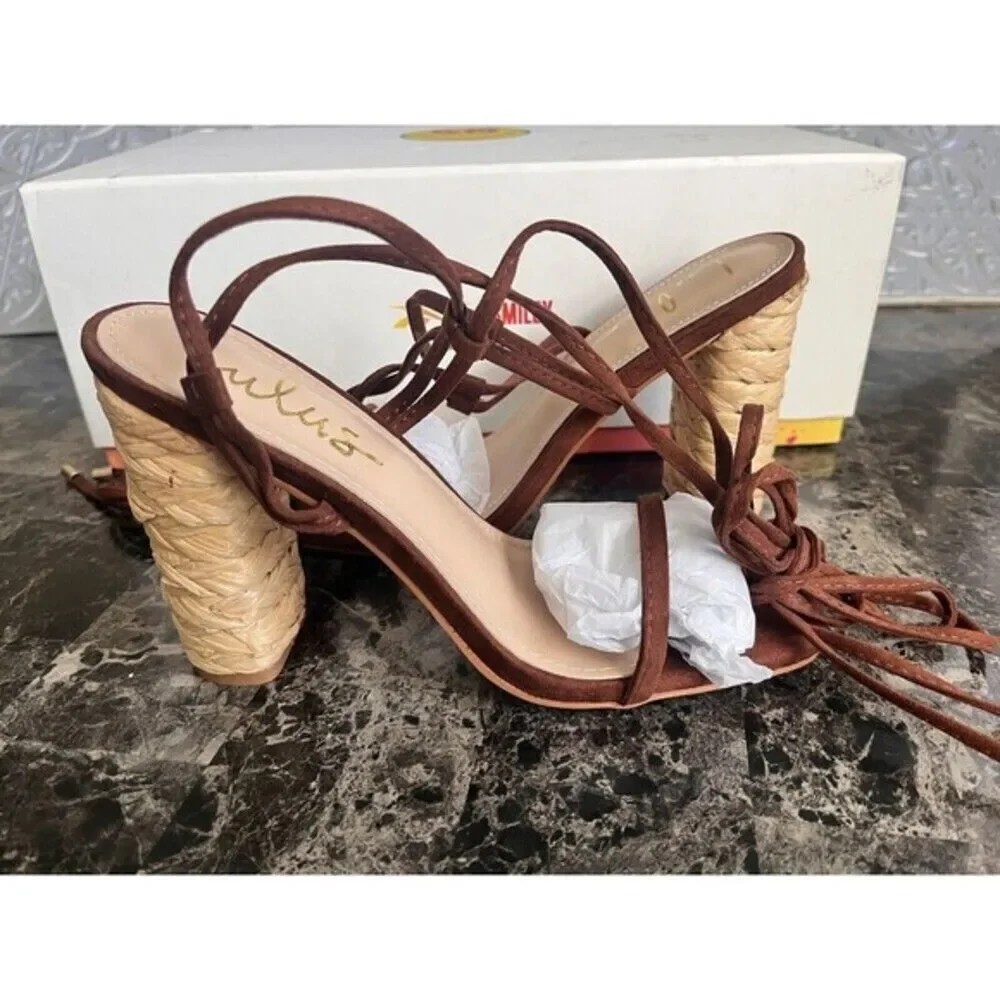 Lulus Women's Lace-Up Brown Wedge Block Heels‎ Party Brown Sandals